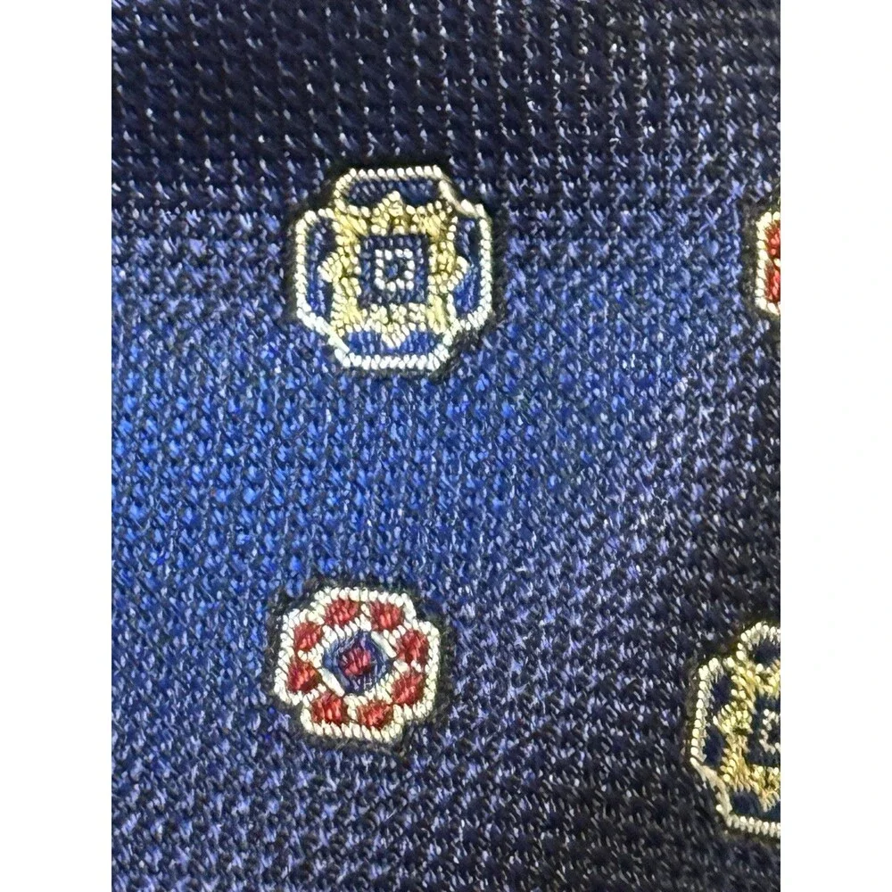 Brooks Brothers 100% Silk Tie Blue Geometric Medallion USA Made Italian Fabric